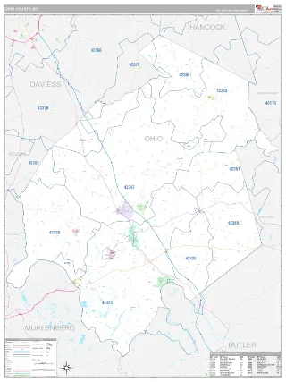 Ohio County, KY Classic style ZIP Code wall map