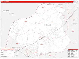 Oldham County, KY RedLine style ZIP Code wall map
