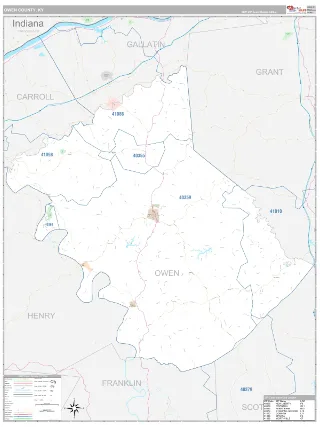 Owen County, KY Classic style ZIP Code wall map