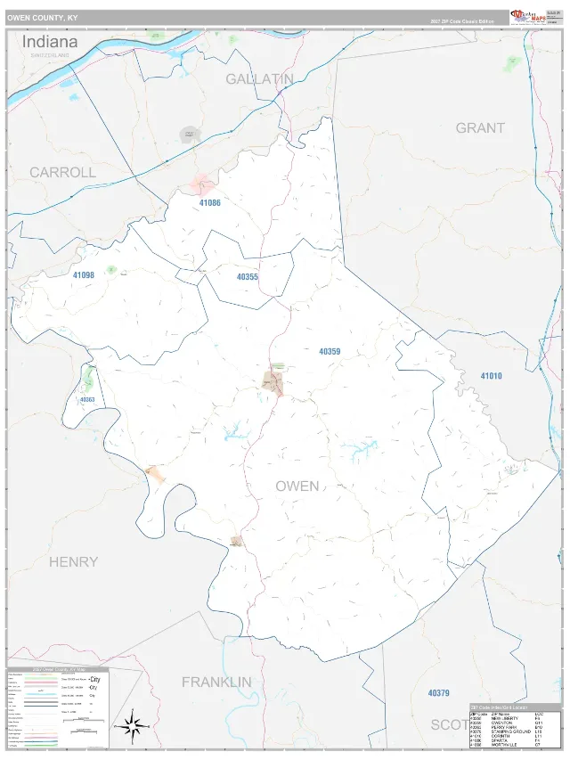 Owen County, KY ZIP Code Wall Map, Classic style