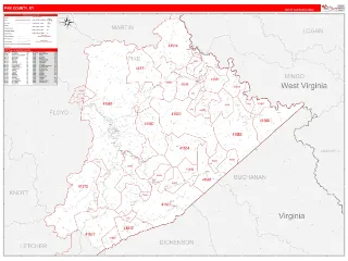 Pike County, KY RedLine style ZIP Code wall map