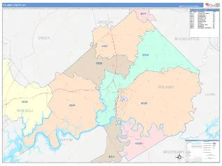 Pulaski County, KY ColorCast style ZIP Code wall map