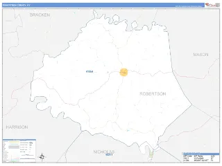 Robertson County, KY Business Reference style ZIP Code wall map