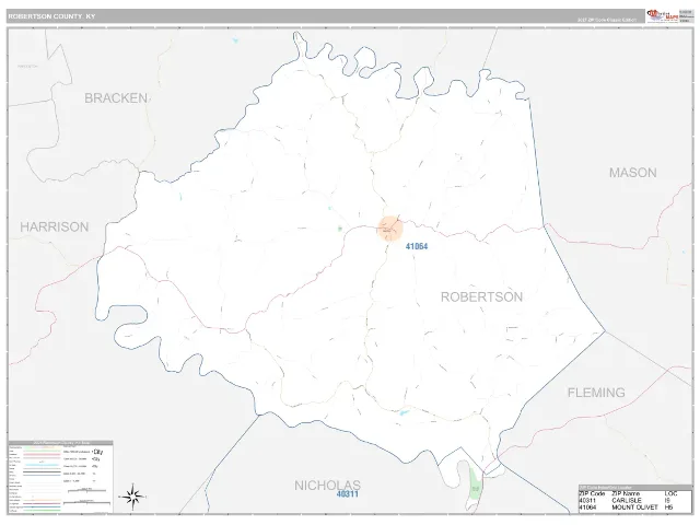Robertson County, KY ZIP Code Wall Map, Classic style