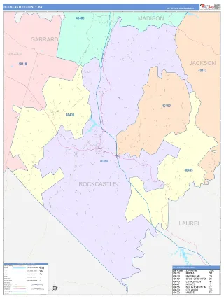 Rockcastle County, KY ColorCast style ZIP Code wall map