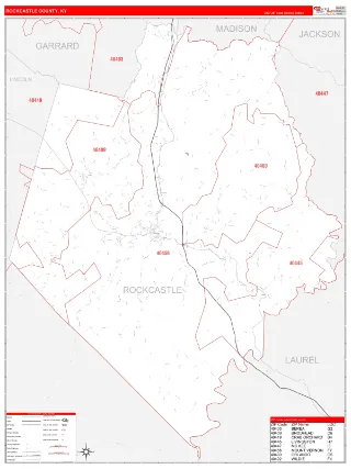 Rockcastle County, KY RedLine style ZIP Code wall map