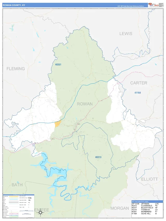 Rowan County, KY ZIP Code Wall Map, Business Reference style