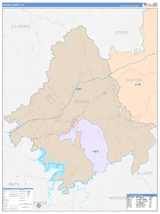 Rowan County, KY ColorCast style ZIP Code wall map