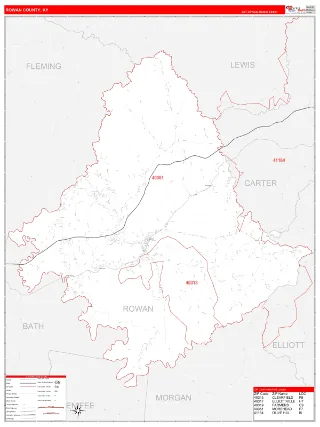 Rowan County, KY RedLine style ZIP Code wall map