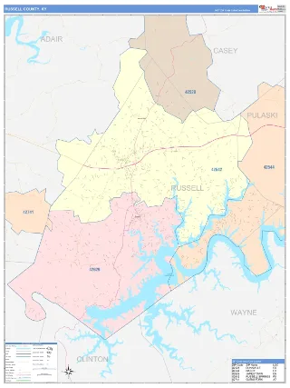 Russell County, KY ColorCast style ZIP Code wall map