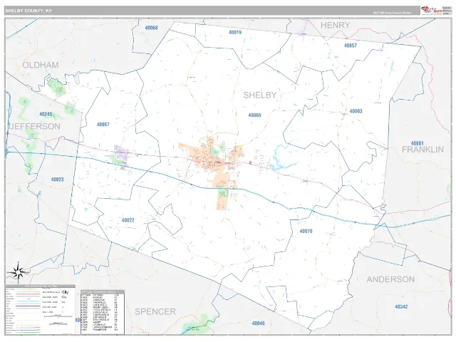 Shelby County, KY ZIP Code Wall Map, Classic style