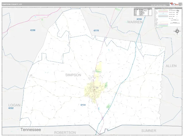 Simpson County, KY ZIP Code Wall Map, Classic style