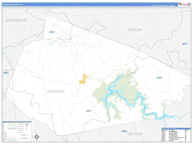 Spencer County, KY ZIP Code Wall Map, Business Reference style