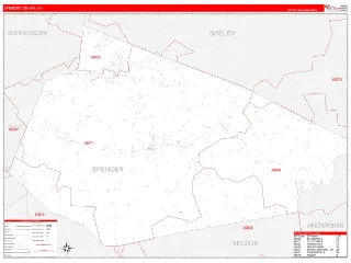 Spencer County, KY RedLine style ZIP Code wall map