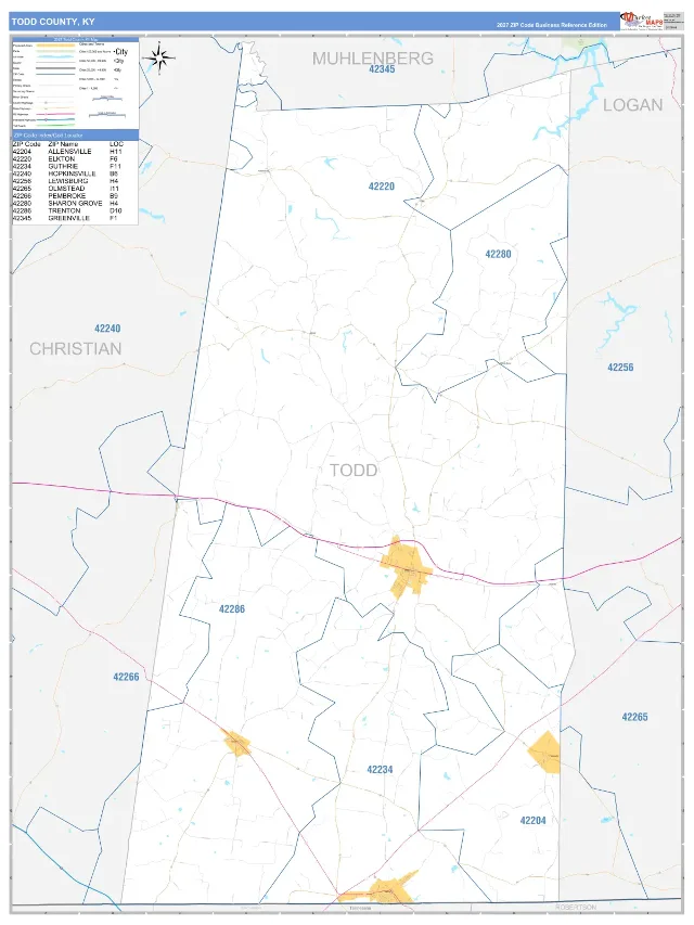 Todd County, KY ZIP Code Wall Map, Business Reference style