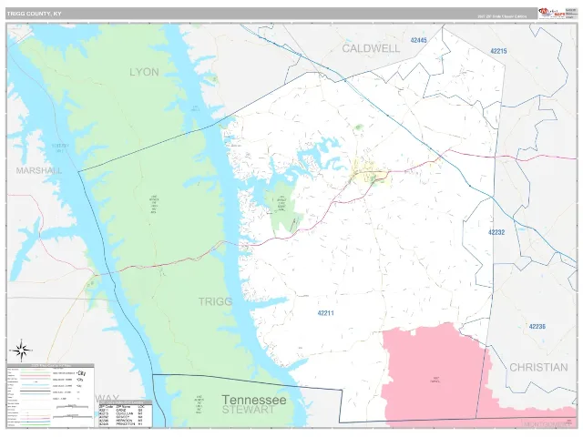 Trigg County, KY ZIP Code Wall Map, Classic style