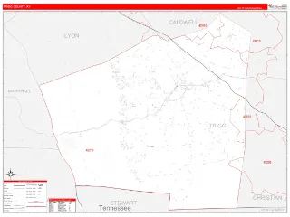 Trigg County, KY RedLine style ZIP Code wall map