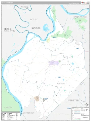 Union County, KY Classic style ZIP Code wall map