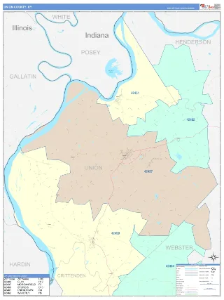 Union County, KY ColorCast style ZIP Code wall map