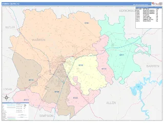Warren County, KY ColorCast style ZIP Code wall map