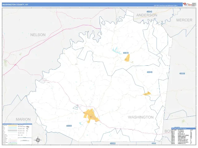 Washington County, KY ZIP Code Wall Map, Business Reference style