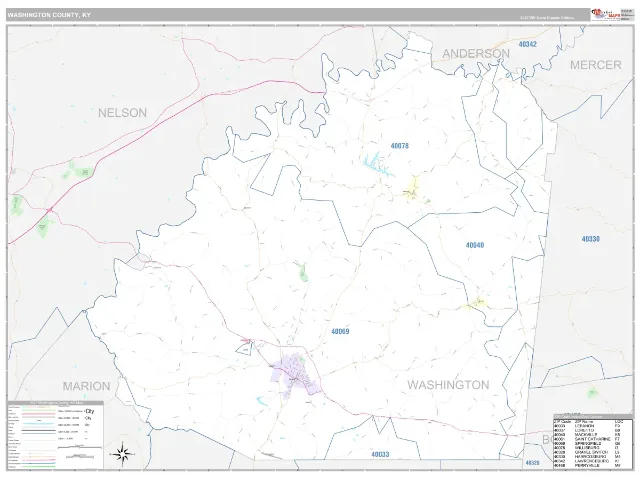 Washington County, KY ZIP Code Wall Map, Classic style