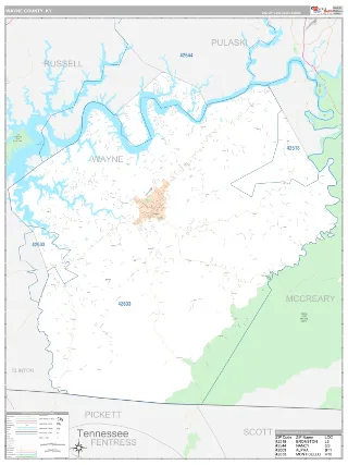 Wayne County, KY Classic style ZIP Code wall map