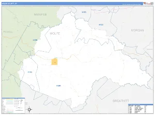 Wolfe County, KY Business Reference style ZIP Code wall map