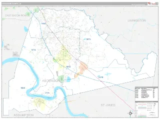 Ascension County, LA Classic style ZIP Code wall map
