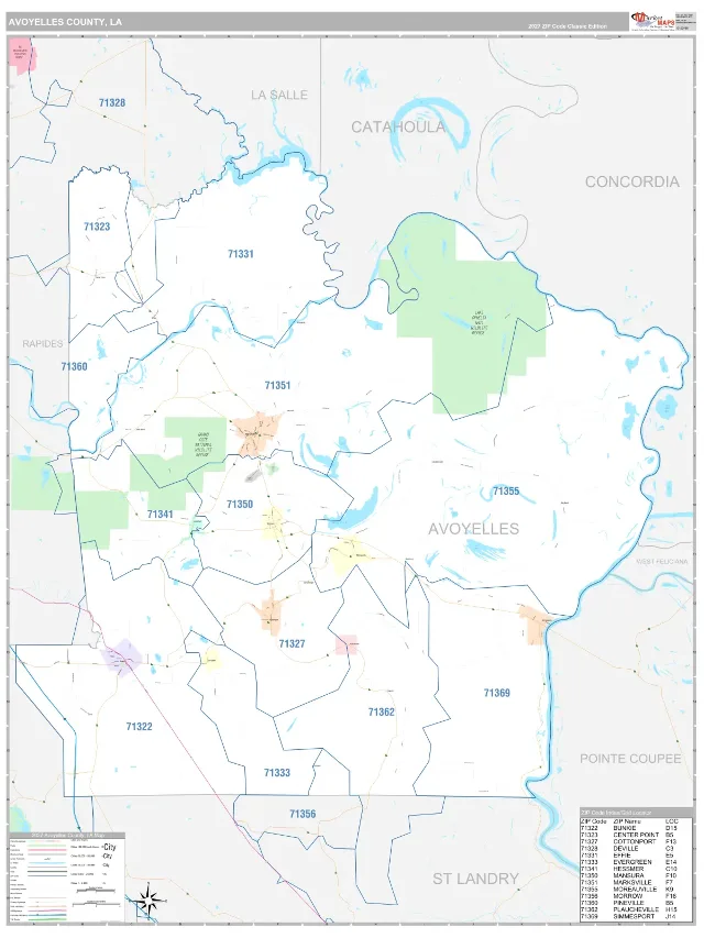 Avoyelles County, LA ZIP Code Wall Map, Classic style