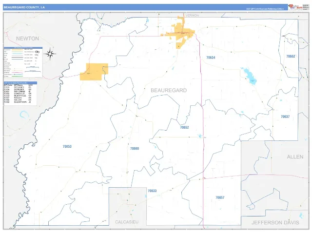 Beauregard County, LA ZIP Code Wall Map, Business Reference style