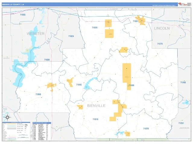 Bienville County, LA ZIP Code Wall Map, Business Reference style