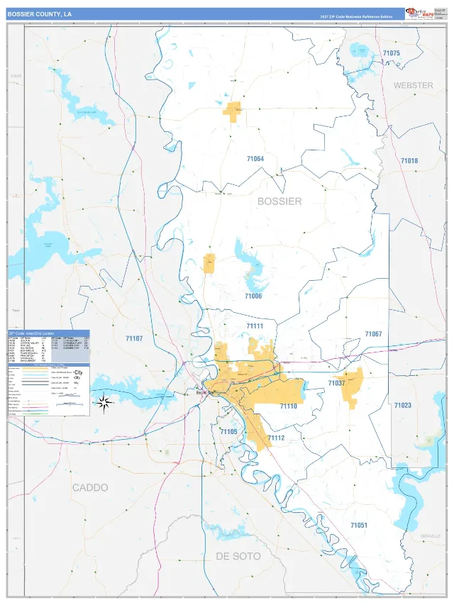 Bossier County, LA ZIP Code Wall Map, Business Reference style
