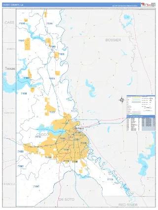 Caddo County, LA Business Reference style ZIP Code wall map