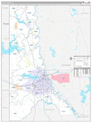 Caddo County, LA Classic style ZIP Code wall map