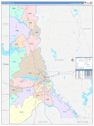 Caddo County, LA ColorCast style ZIP Code wall map