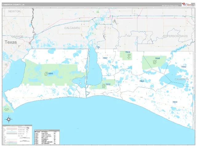 Cameron County, LA ZIP Code Wall Map, Classic style