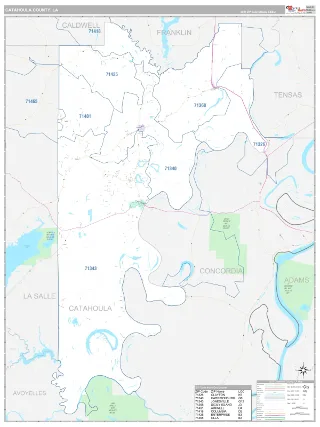 Catahoula County, LA Classic style ZIP Code wall map