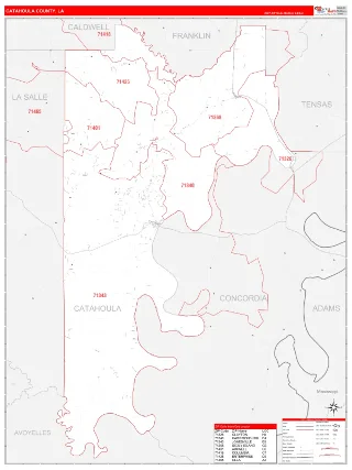 Catahoula County, LA RedLine style ZIP Code wall map