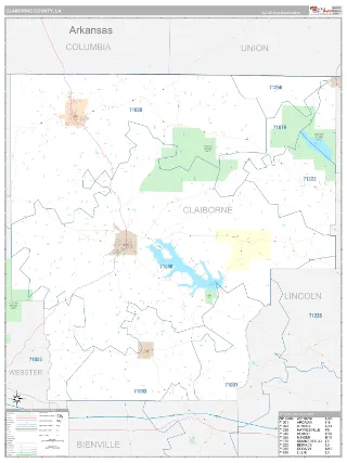 Claiborne County, LA Classic style ZIP Code wall map