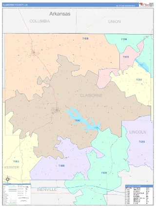 Claiborne County, LA ColorCast style ZIP Code wall map