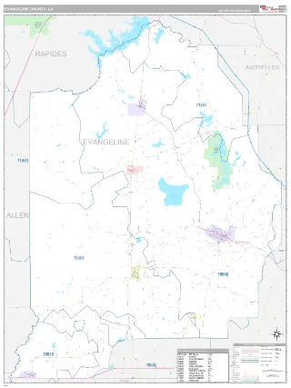Evangeline County, LA Classic style ZIP Code wall map