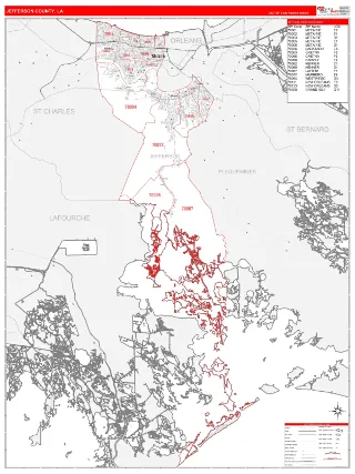 Jefferson County, LA RedLine style ZIP Code wall map