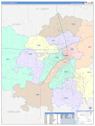 Lafayette County, LA ColorCast style ZIP Code wall map