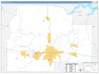 Lincoln County, LA Business Reference style ZIP Code wall map