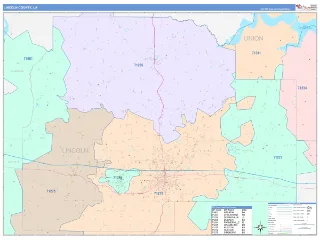 Lincoln County, LA ColorCast style ZIP Code wall map