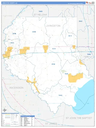 Livingston County, LA Business Reference style ZIP Code wall map