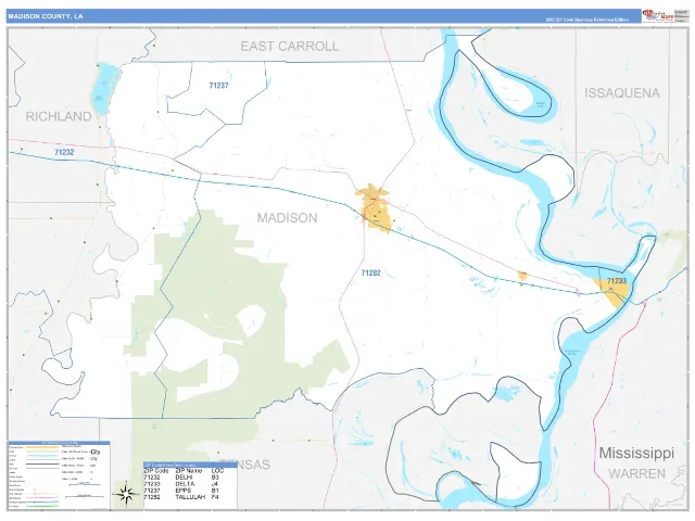 Madison County, LA ZIP Code Wall Map, Business Reference style