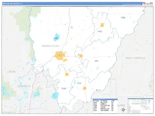 Morehouse County, LA Business Reference style ZIP Code wall map