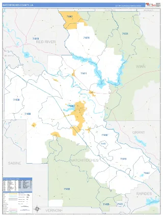 Natchitoches County, LA Business Reference style ZIP Code wall map